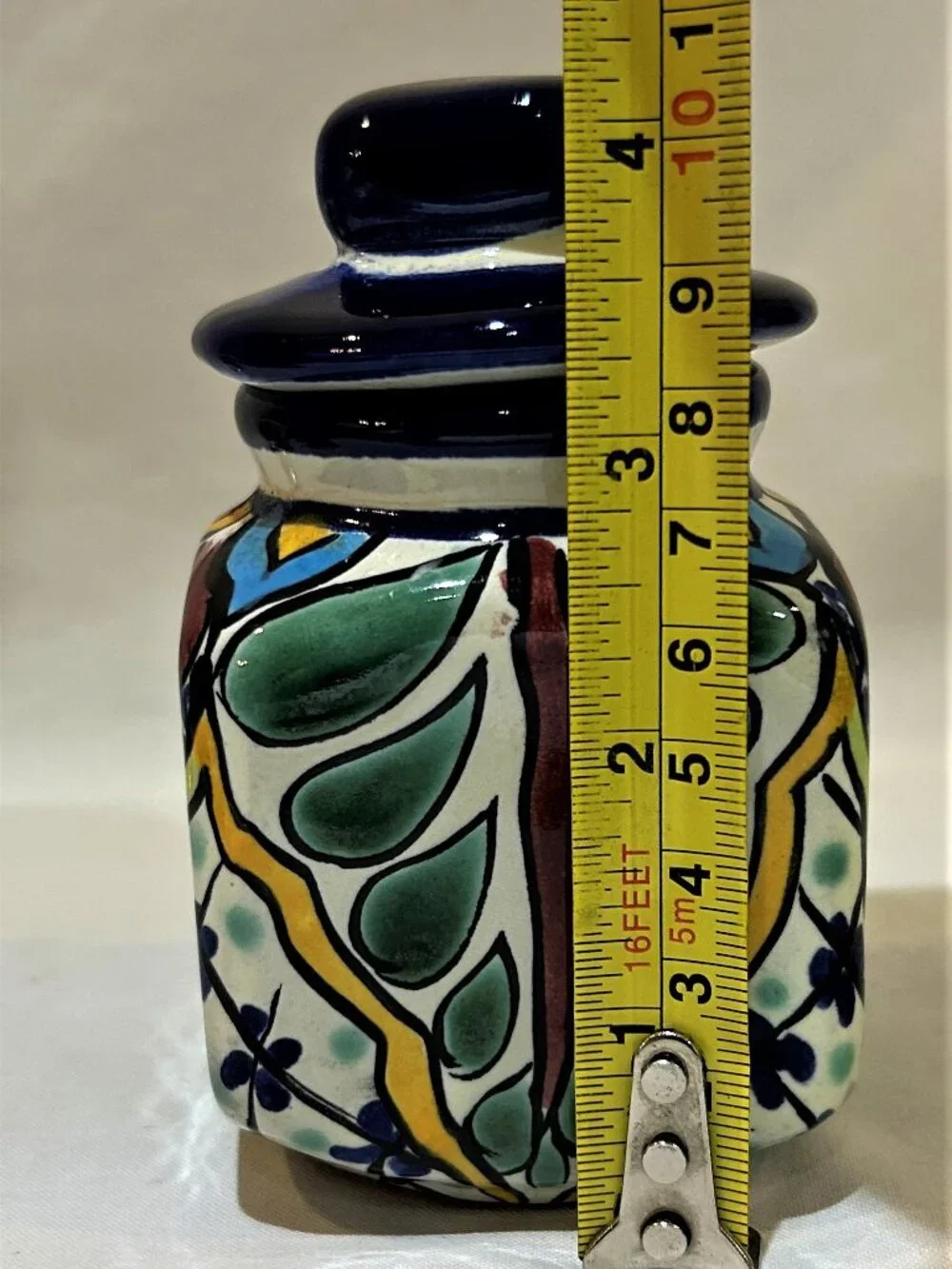 Mexican Pottery Talavera Handmade Painted Colorful Floral Lidded Spice Jar